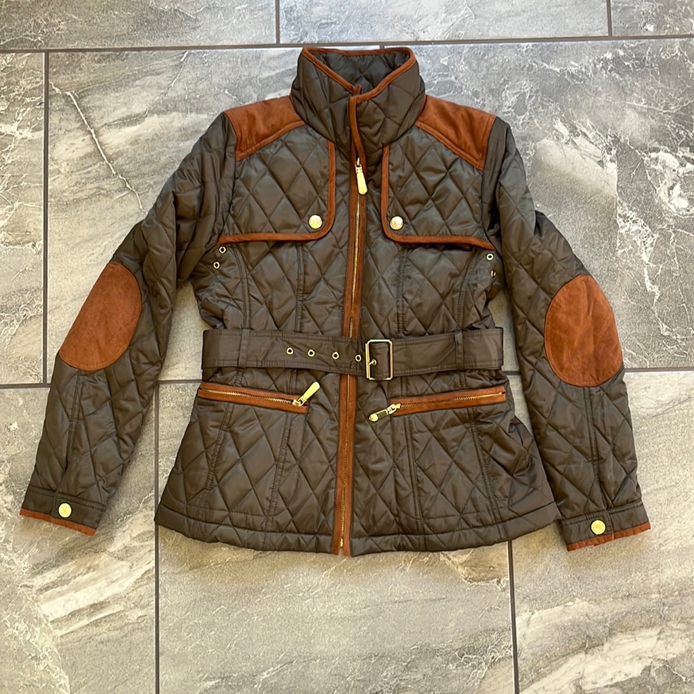 NWOT Vince Camuto olive quilted puffer coat belted size medium
